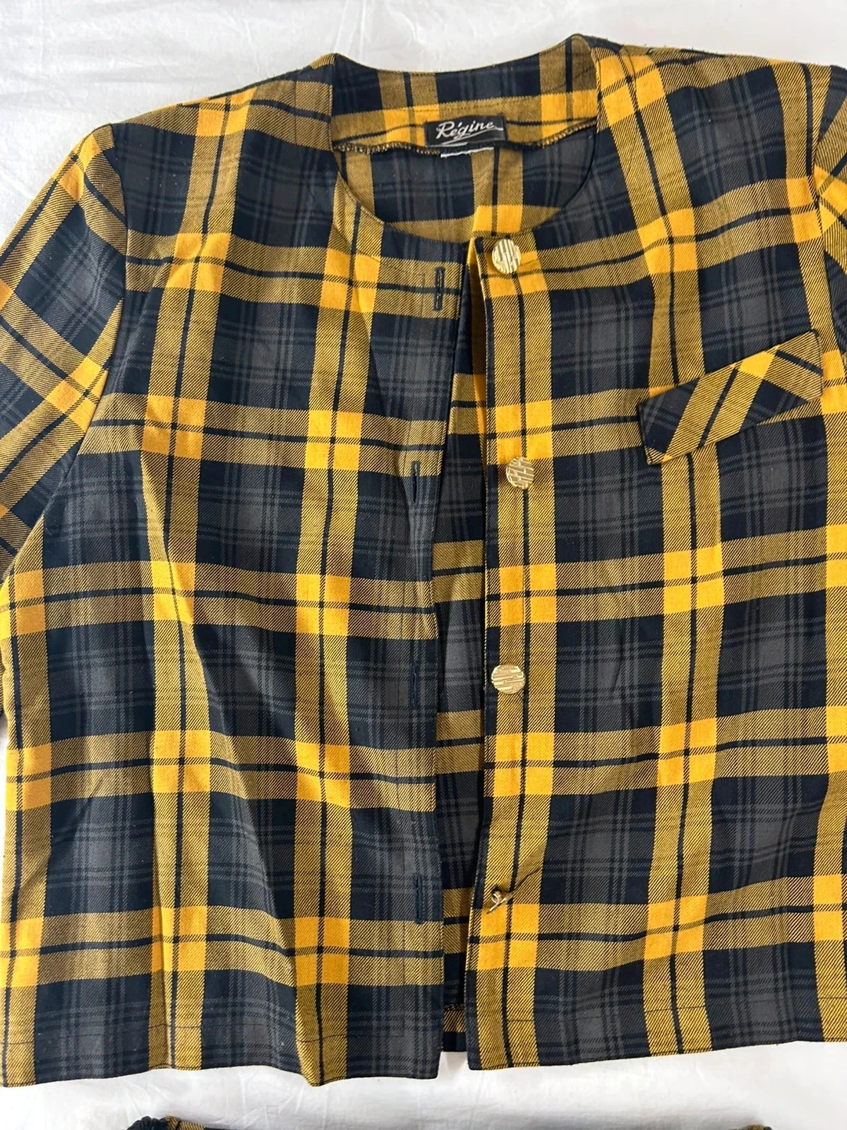 Vintage black and yellow plaid Régine blazer skirt combo set – photo 5